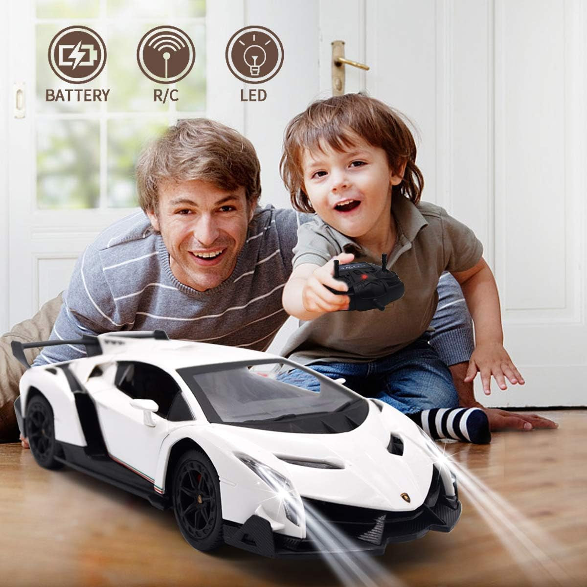 Remote Control RC CAR Racing Cars Compatible with Lamborghini Veneno Officially Licensed 1:24 Toy RC Cars Model Vehicle for Boys 6,7,8 Years Old,White