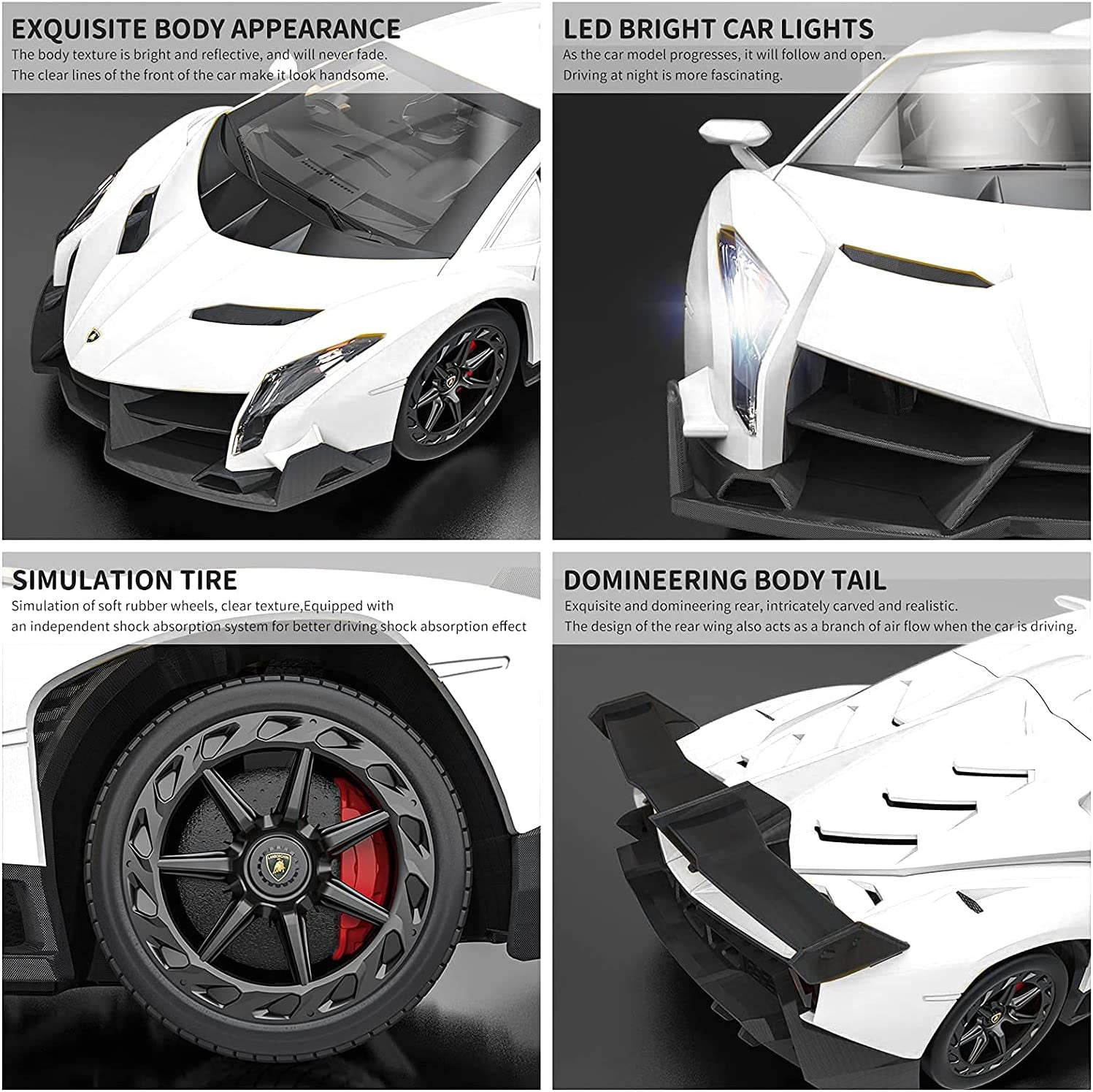 Remote Control RC CAR Racing Cars Compatible with Lamborghini Veneno Officially Licensed 1:24 Toy RC Cars Model Vehicle for Boys 6,7,8 Years Old,White
