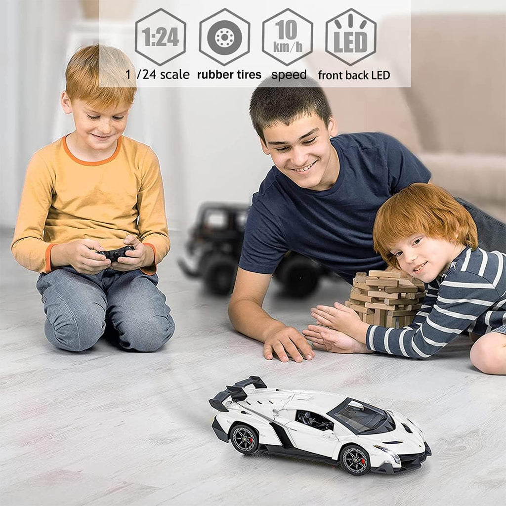 Remote Control RC CAR Racing Cars Compatible with Lamborghini Veneno Officially Licensed 1:24 Toy RC Cars Model Vehicle for Boys 6,7,8 Years Old,White